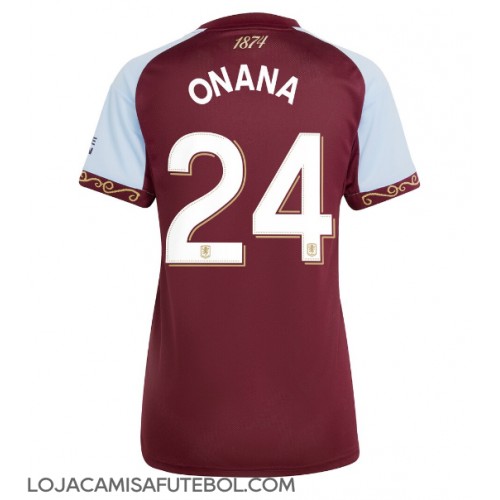 Camisa de Futebol Aston Villa Amadou Onana #24 Equipamento Principal Mulheres 2025-26 Manga Curta